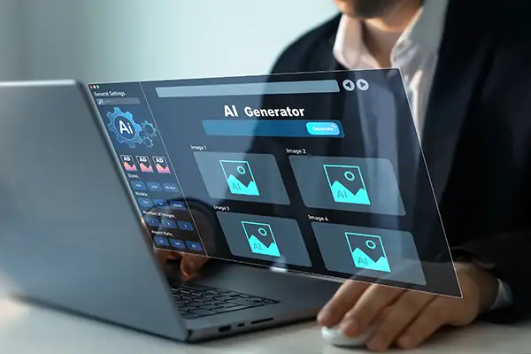 Person using AI image generation software on a laptop
