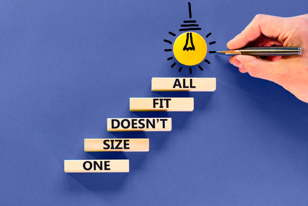 Blocks with the words 'One Size Does Not Fit All'
