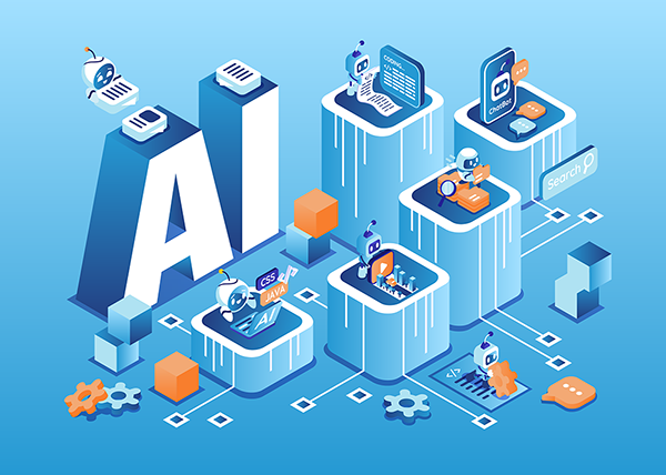 Robots working on AI processes