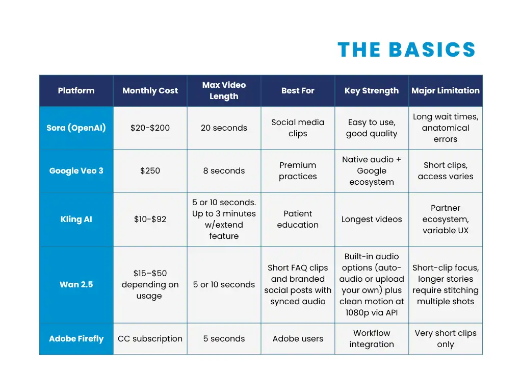 Basic comparison chart of AI platforms